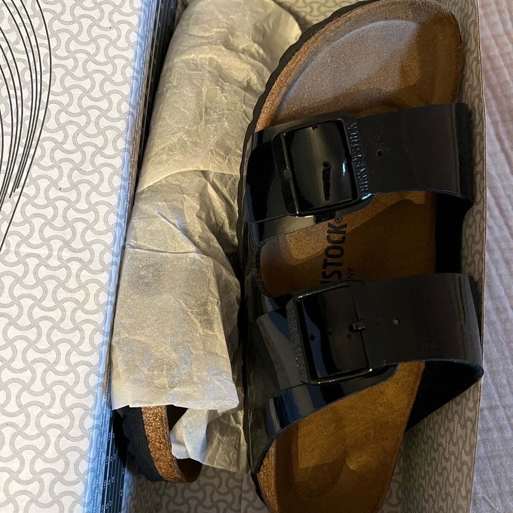 Black patent leather Birkenstocks